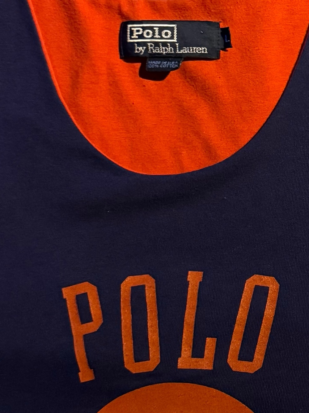 Vintage RARE Polo Ralph Lauren Navy and Orange Polo Basketball Tank Top - Picture 5 of 5
